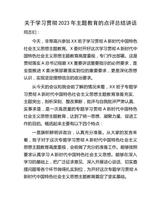 学习贯彻2023年主题教育的点评总结讲话