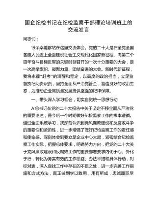 国企公司纪检书记在纪检监察干部理论培训班上的研讨发言（二十大专题）