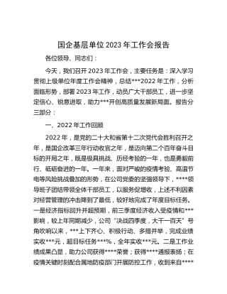 国企公司基层单位2023年工作会报告