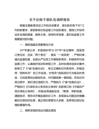 纪检干部队伍调研报告