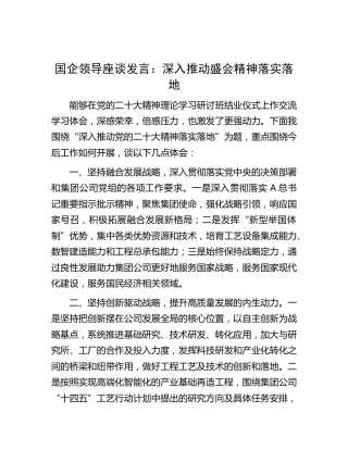 国企公司二十大座谈发言1600字