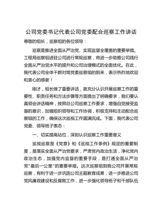 公司巡察工作表态讲话