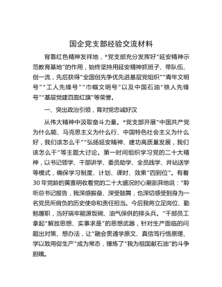国企公司党支部经验总结交流2700字（延安精神）