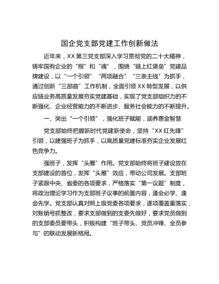 国企公司党支部党建工作创新做法（党建经验）