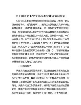 国企公司党支部标准化建设调研报告