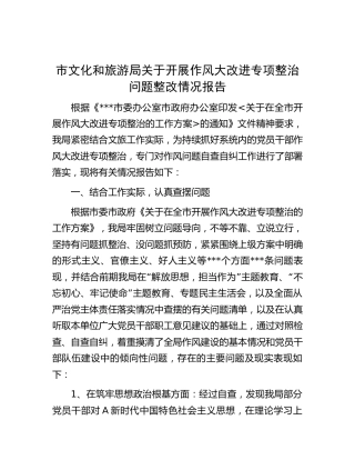 文旅系统开展作风大改进专项整治问题整改情况总结报告4700字
