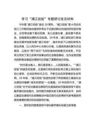 学习“浦江经验”专题研讨发言