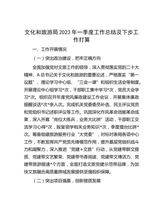 文旅系统2023年一季度工作总结及下步工作打算