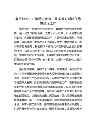 宣传部长中心组研讨发言：扎实做好新时代思想政治工作