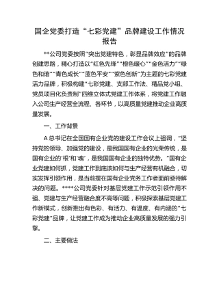 国企公司党委打造“七彩党建”品牌建设工作情况报告