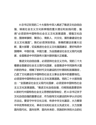 宣传部长中心组研讨发言：增强文化自信 建设文化强国