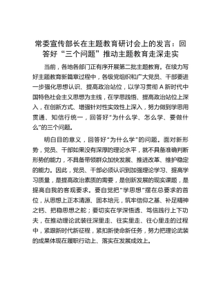 宣传部长在主题教育研讨会上的发言1200字