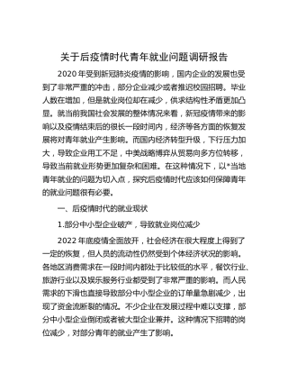 后疫情时代青年就业问题调研报告