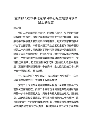 宣传部长在中心组主题教育读书班上的研讨发言
