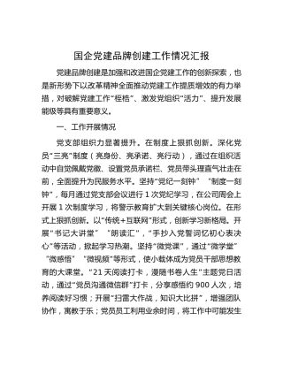 国企公司党建品牌创建工作总结汇报2000字