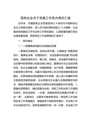 国企公司党建工作亮点总结汇报3700字（含党建与业务融合发展）