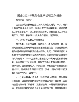 国企公司2023年职代会生产经营工作报告