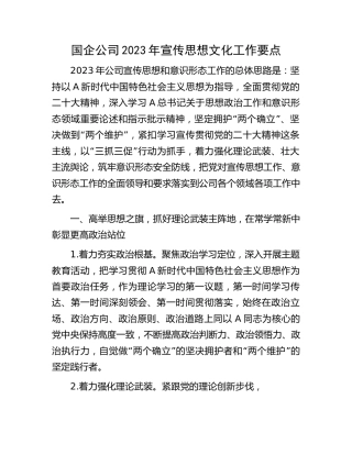 国企公司2023年宣传思想文化工作要点