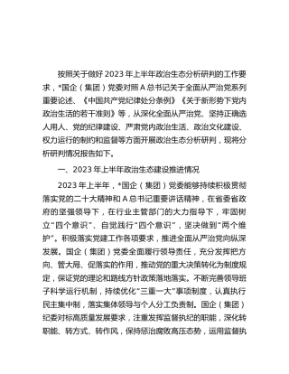 国企公司2023年上半年政治生态分析研判报告