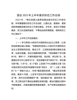 国企公司2023年上半年意识形态工作总结