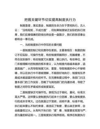 提高制度执行力专题研讨发言