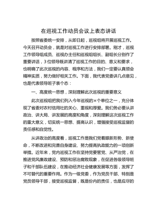 在巡视（巡察）工作动员会议上表态讲话