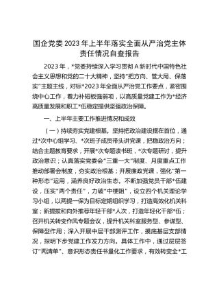 国企公司2023年上半年落实全面从严治党主体责任情况自查总结报告