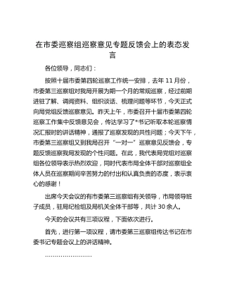 在巡察组巡察意见专题反馈会上的表态发言