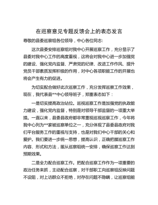 在巡察意见专题反馈会上的表态发言