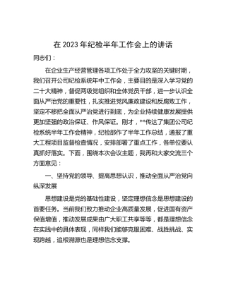 国企公司2023年纪检半年工作会上的讲话