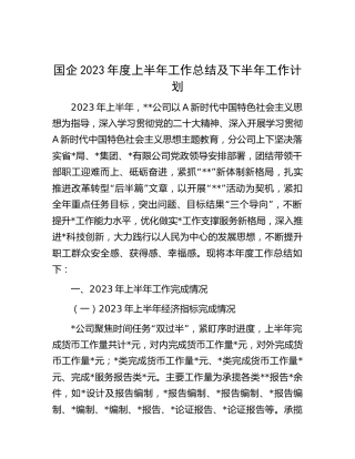 国企公司2023年度上半年工作总结