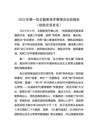 国企公司2023年第一批主题教育开展情况总结经验交流发言2100字