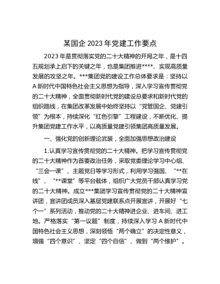 国企公司2023年党建工作要点3900字