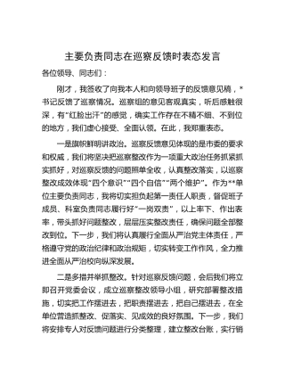在巡察反馈时的表态发言