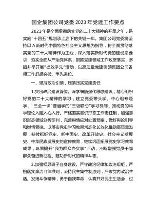 国企公司2023年党建工作要点（工作计划）