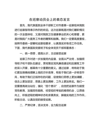 在巡察动员会上的表态发言（医院）