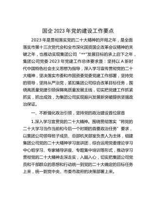 国企公司2023年党的建设（党建）工作要点