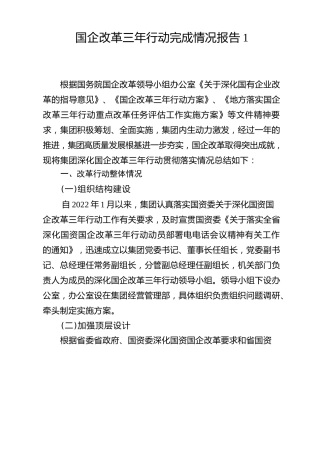 国企改革三年行动完成情况总结汇报合集11篇