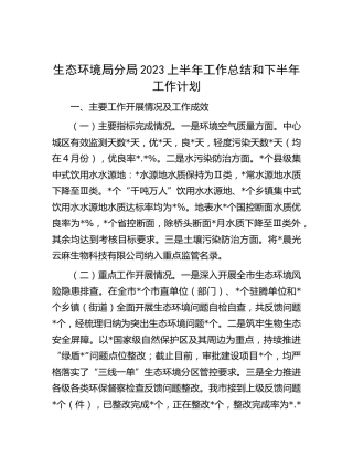 生态环境局分局2023上半年工作总结