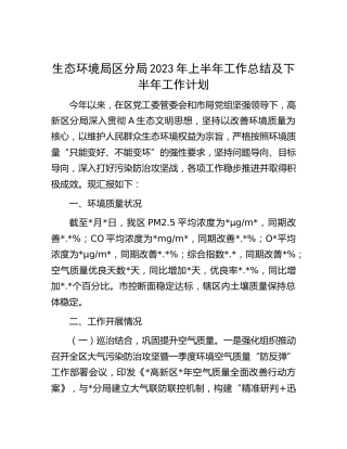 生态环境分局2023年上半年工作总结