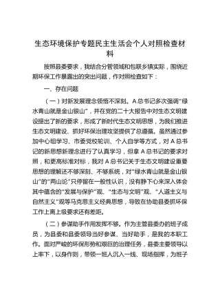 生态环境保护专题民主生活会个人对照检查