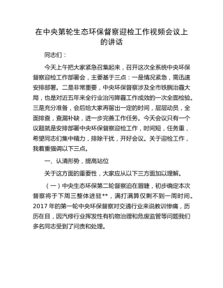 生态环保督察迎检工作视频会议上的讲话