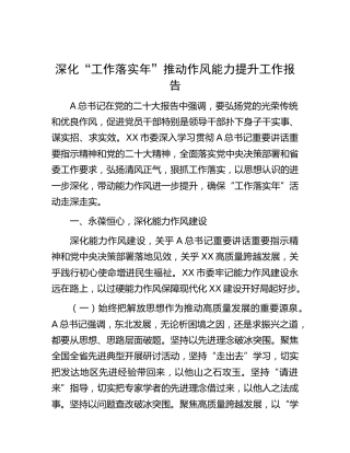 深化“工作落实年”推动作风能力提升工作报告（市）