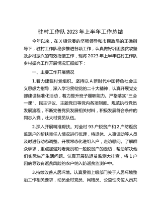 民政系统驻村工作队2023年上半年工作总结
