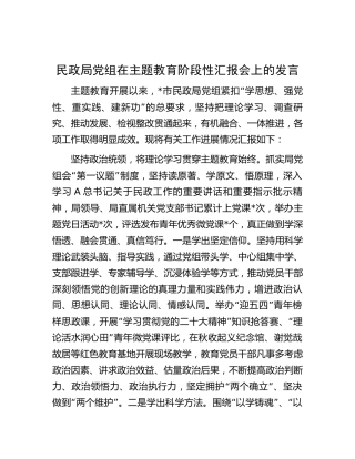 民政系统在主题教育阶段性汇报会上的发言（2700字总结）