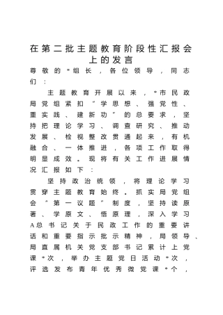 民政系统在第二批主题教育阶段性汇报会上的发言（2700字总结）