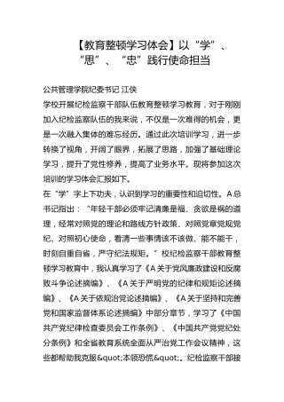 【教育整顿学习体会】以“学”、“思”、“忠”践行使命担当