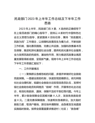 民政部门2023年上半年工作总结