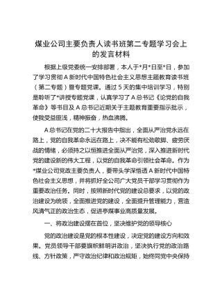 煤业公司领导主题教育读书班第二专题学习会上的发言