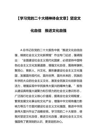 二十大心得体会：坚定文化自信　推进文化自强